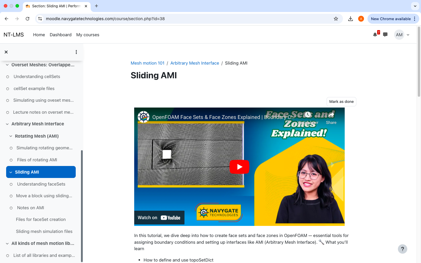 image of the first section of the course on dynamic meshing using openfoam