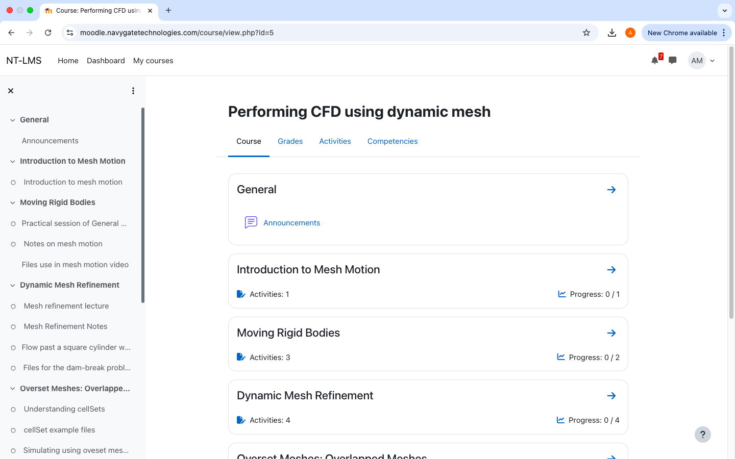 image showing the section in the course for dynamic meshing using openfoam
