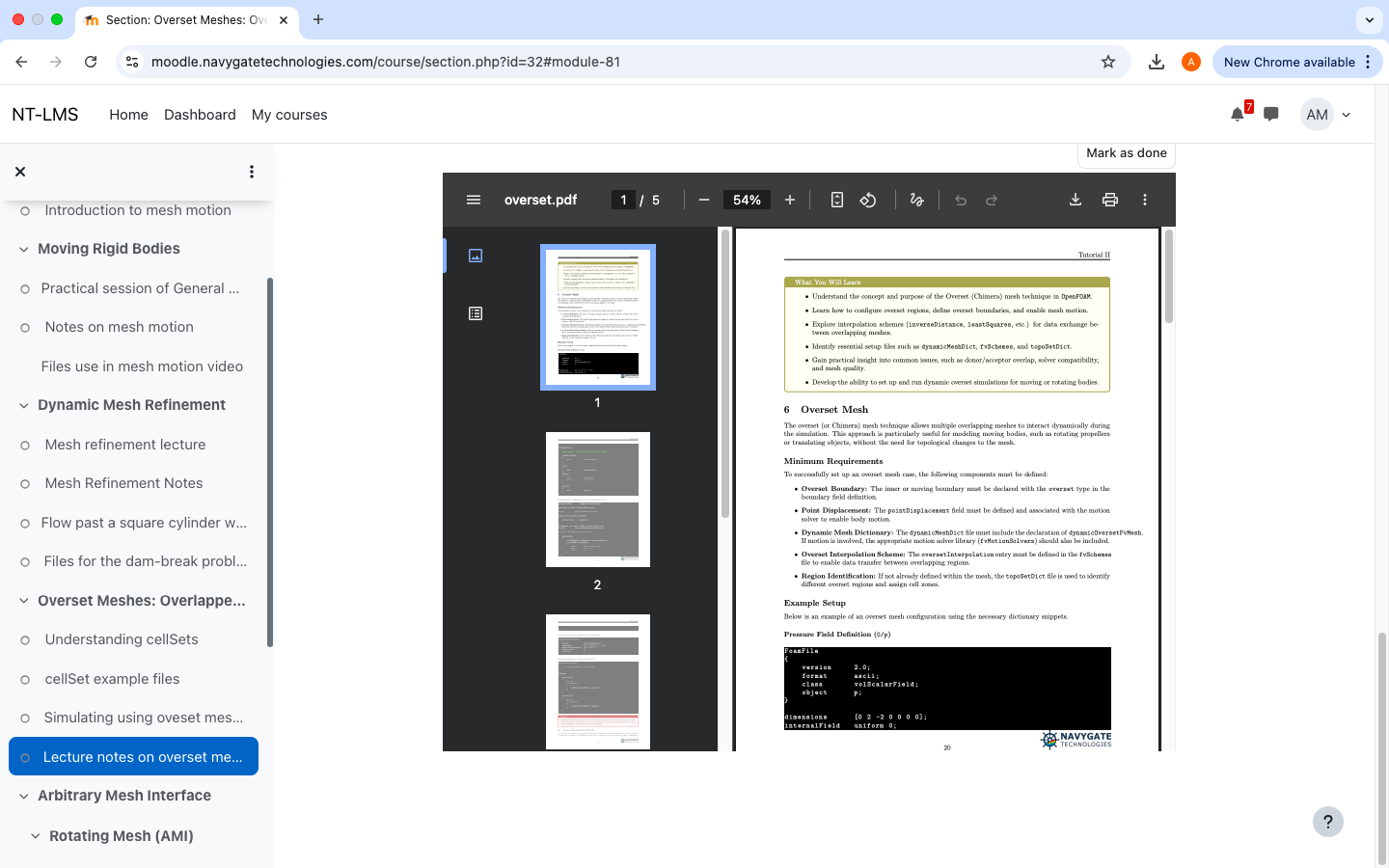 the image of the file provided with the course material of dynamic meshing