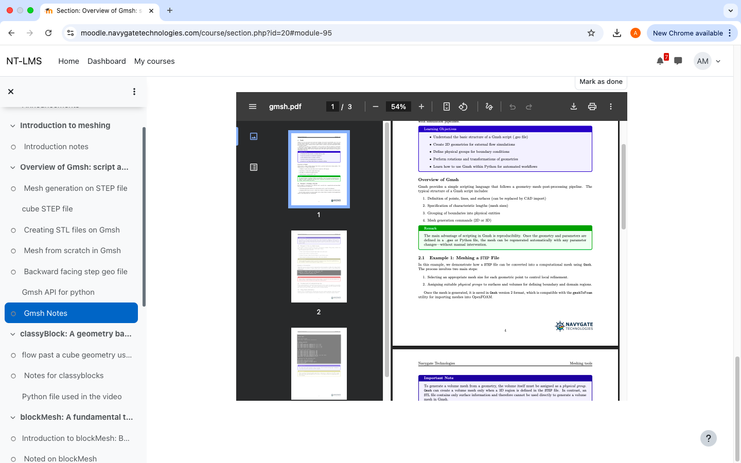 image showing the additional content provided with the course on open source meshing tools