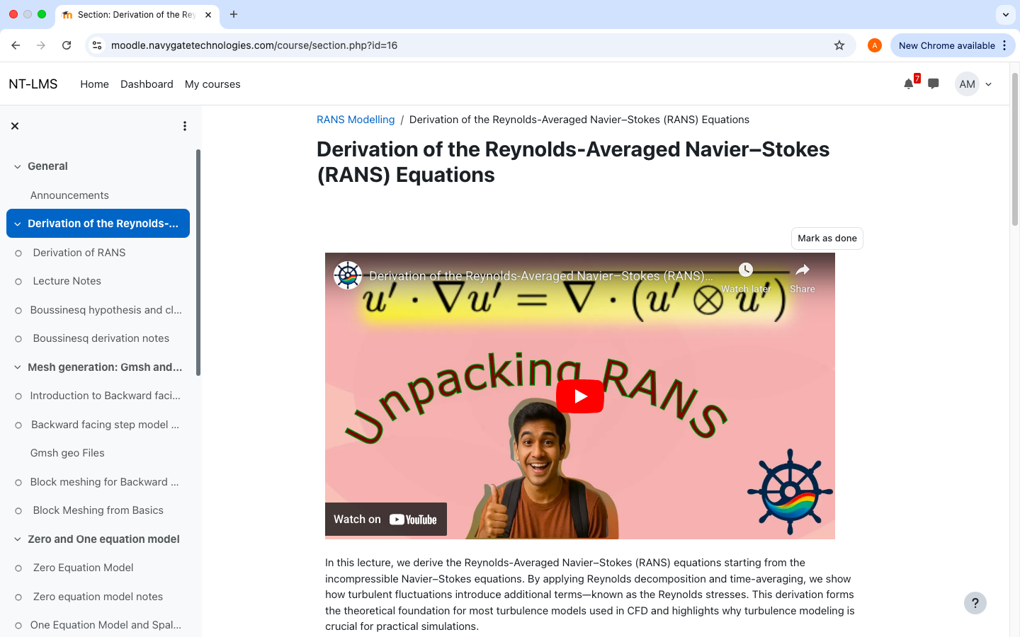 first section of the RANS course