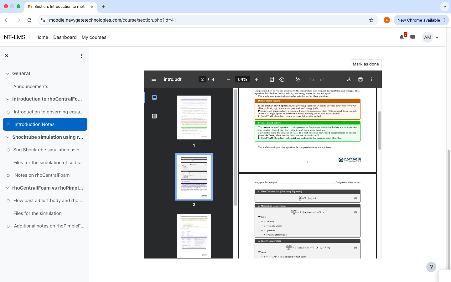 image of the pdf file provided with the course on compressible sovlers